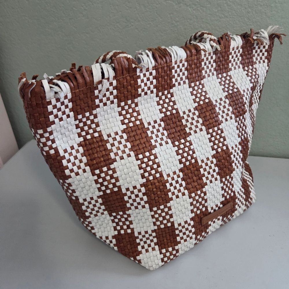 Loeffler Randall Woven Leather Brown & White Tote Bag - Picture 4 of 14